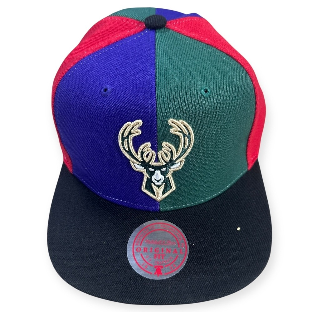 Mitchell and Ness Milwaukee Bucks NBA 75th Anniversary Color‎ Block Snapback Hat